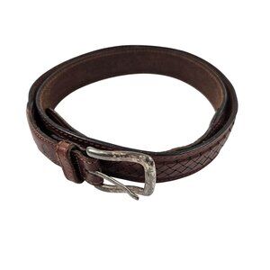 Vintage Brown Argentina Leather Belt Mens 2475 Basketweave Design Buckle 38/95